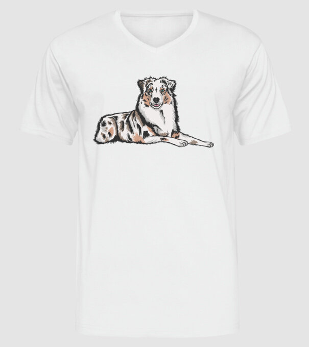 Câine ciobănesc Australian model alb pe tricou