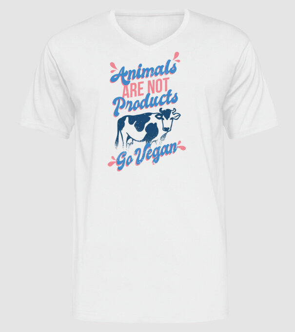 Animalele nu sunt produse, fii vegan tricou model alb pe tricou