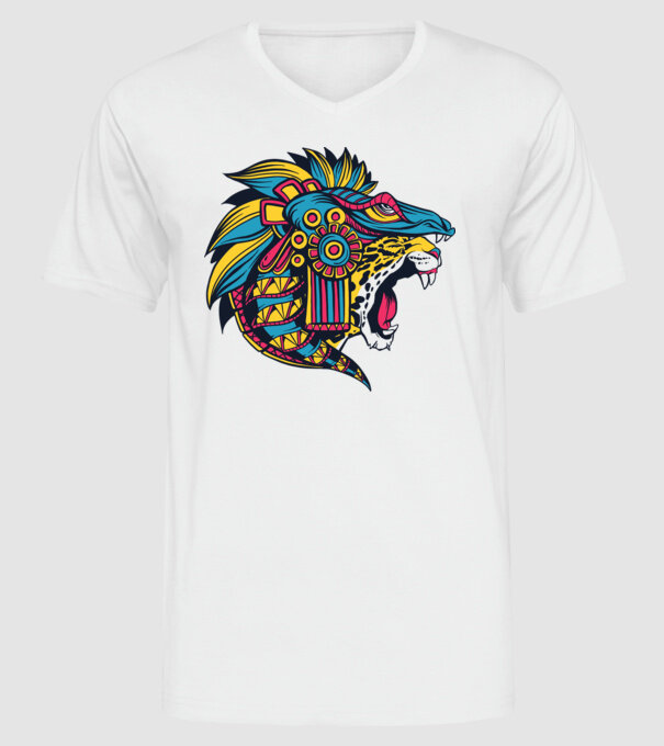 Aztec Jaguar model alb pe tricou