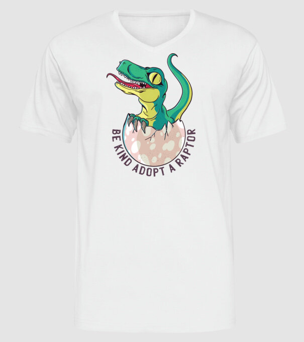 Be kind adopt a Raptor tricou cu dinozaur model alb pe tricou