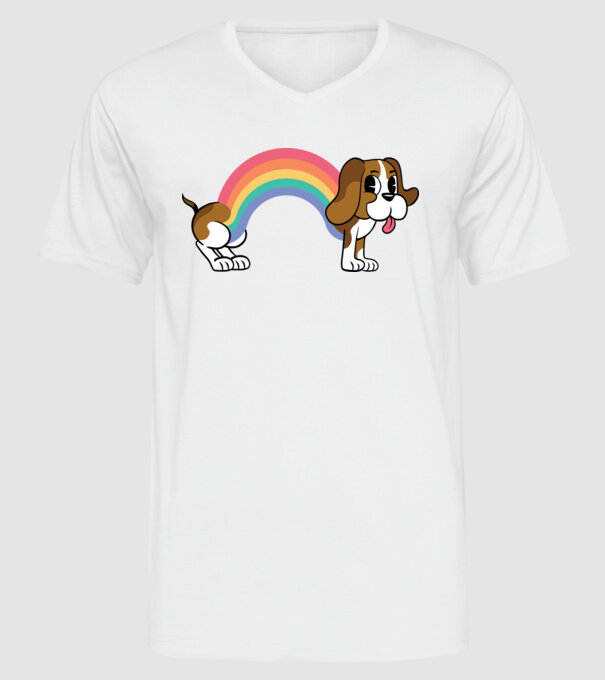 Beagle curcubeu model alb pe tricou