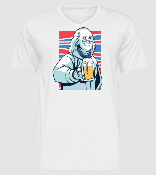Benjamin Franklin Beer model alb pe tricou