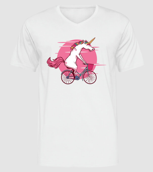 Unicorn cu bicicletă model alb pe tricou