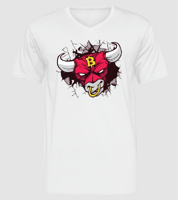 Taur Bitcoin model alb pe tricou