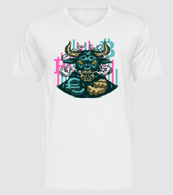 Taur Bitcoin model alb pe tricou