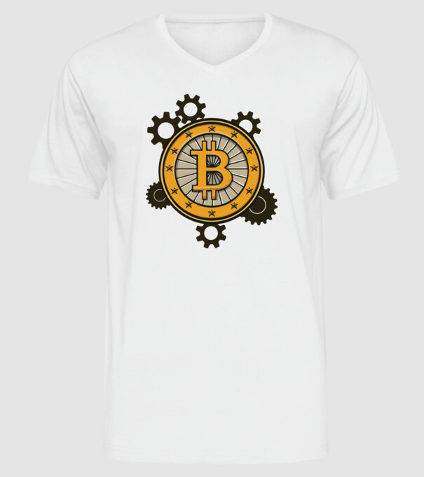 Mecanică Bitcoin model alb pe tricou