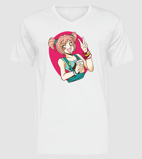 Bobba fată Anime model alb pe tricou