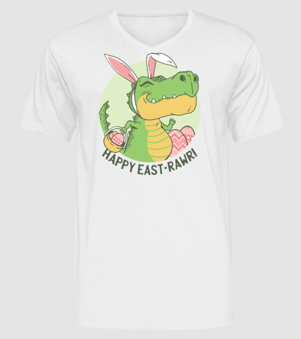 Paște Fericit tricou cu dinozaur model alb pe tricou