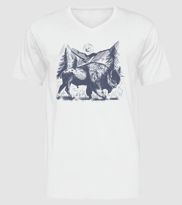 Bizon model alb pe tricou