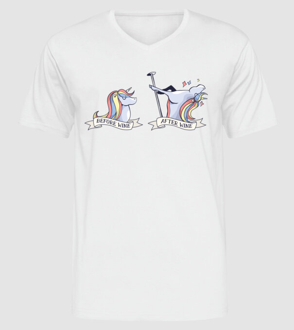 Înainte și după vin Unicorns model alb pe tricou