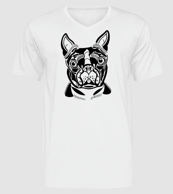 Câine Boston Terrier model alb pe tricou