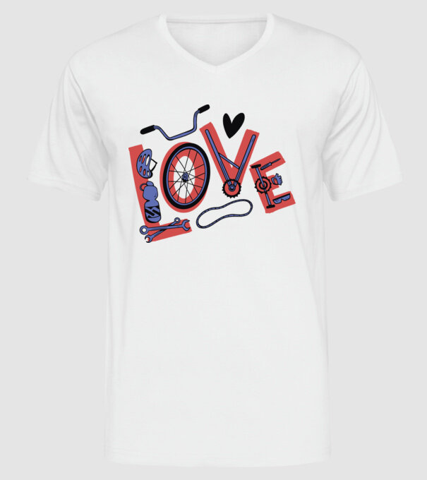 Love Bicicletă model alb pe tricou