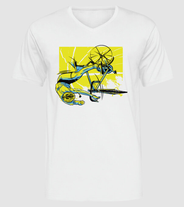 Cădere cu bicicletă model alb pe tricou