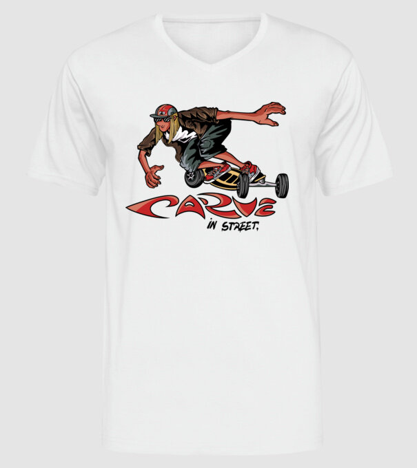 Carveboard Longboard model alb pe tricou