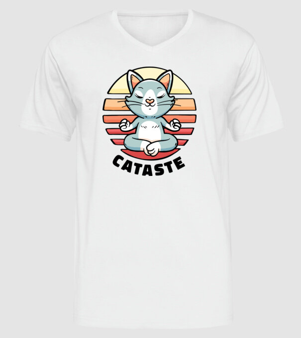 Pisică Cataste meditație model alb pe tricou