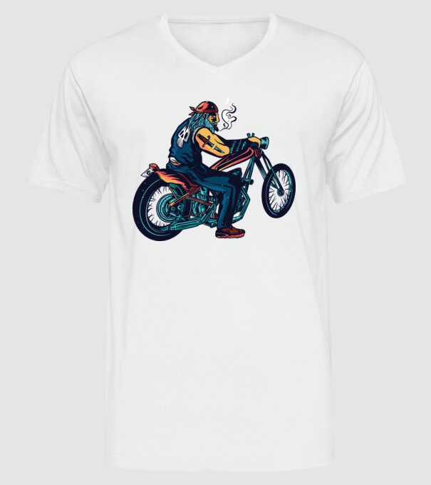 Motociclist Chopper model alb pe tricou