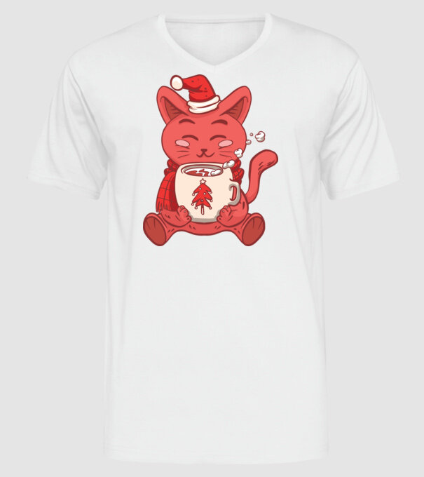 Pisică cu ciocolată caldă model alb pe tricou