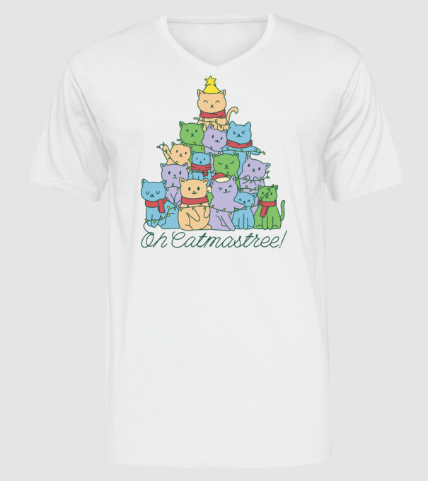 Pom de Crăciun Pisică model alb pe tricou