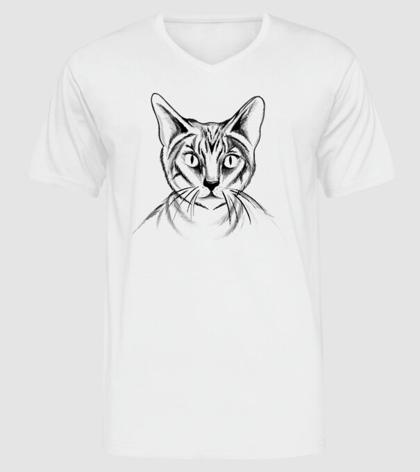 Pisică desen model alb pe tricou