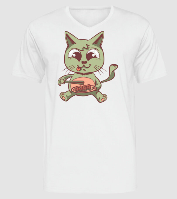 Pisică Sushi model alb pe tricou
