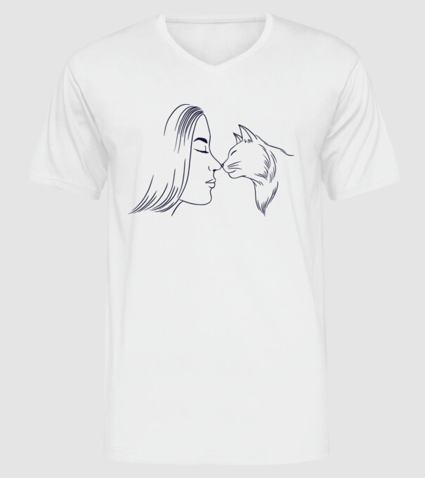 Dragoste Pisică model alb pe tricou