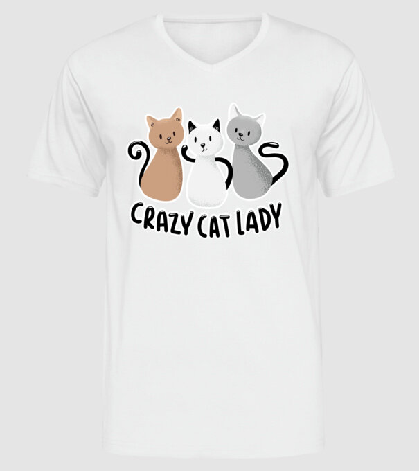 Crazy Cat Lady - fată nebună cu pisică model alb pe tricou