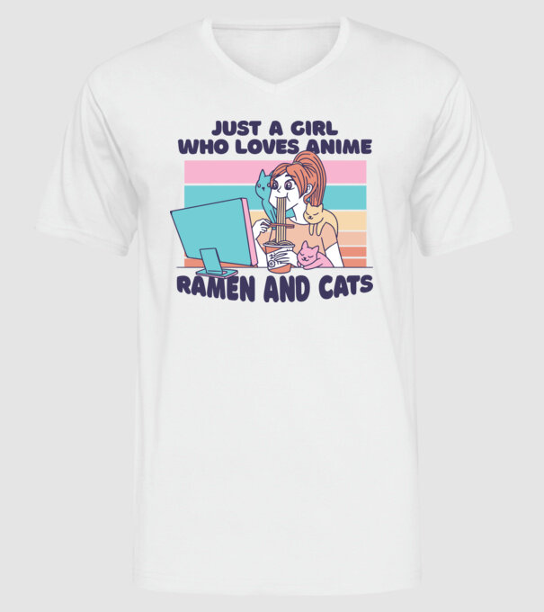 Doar o fată căreia îi place Anime, Ramen și pisicile model alb pe tricou
