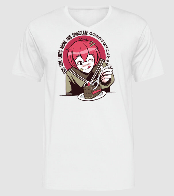 Doar o fată căreia îi place Anime și ciocolata model alb pe tricou