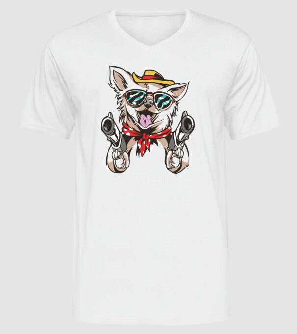Chihuahua cu Pistol model alb pe tricou