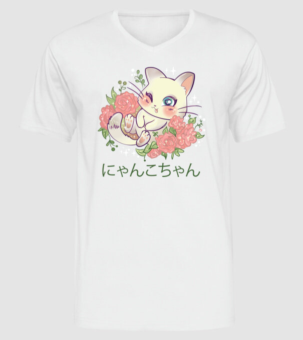 Pisicuță drăguță Anime model alb pe tricou