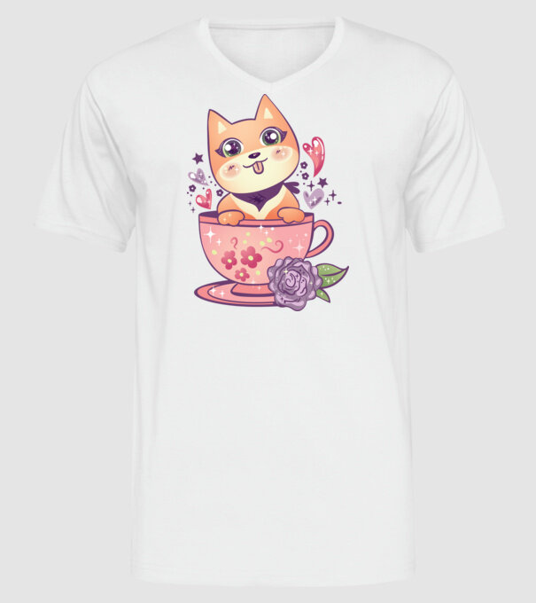 Câine drăguț Anime model alb pe tricou