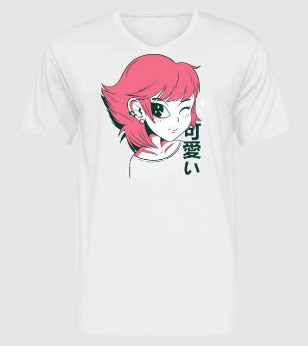 Fată drăguță Anime model alb pe tricou