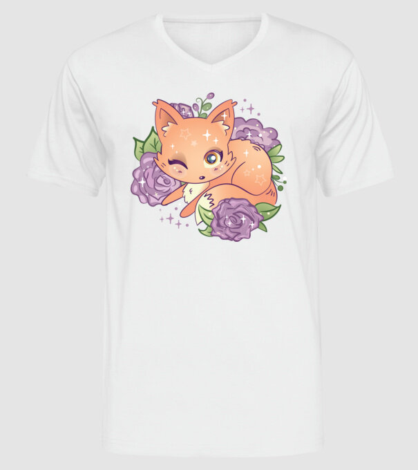 Vulpe Drăguță Anime model alb pe tricou