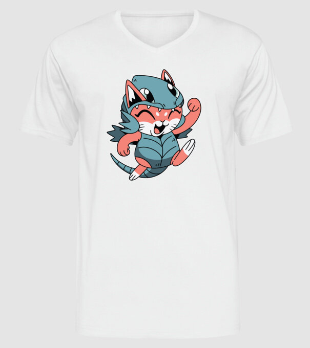 Pisicuță drăguță în costum de dragon model alb pe tricou