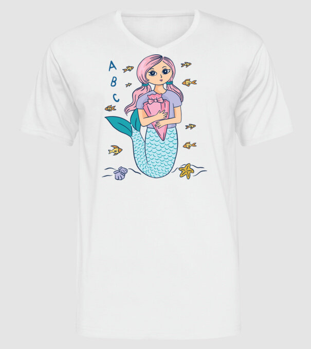 Sirenă Școlăriță drăguță model alb pe tricou