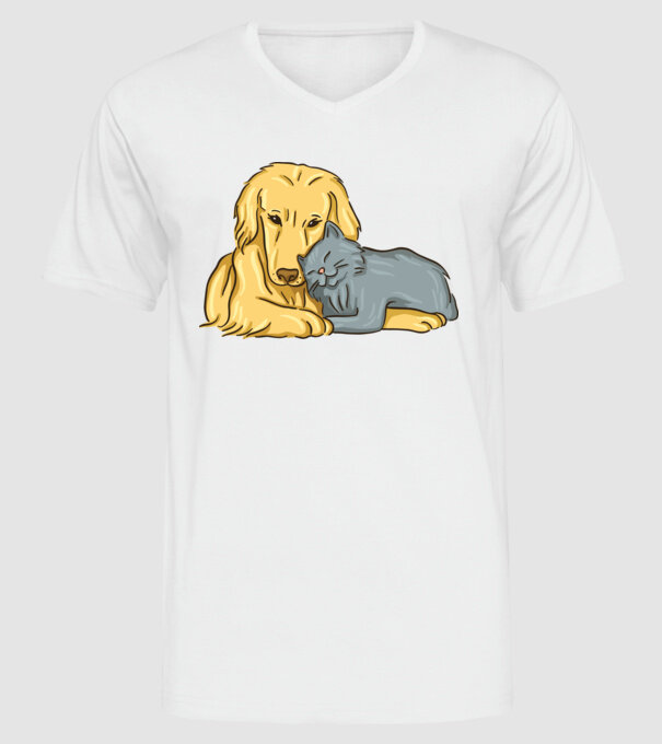 câine pisică drăguță împreună model alb pe tricou