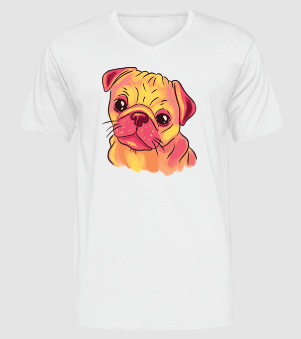 Cap de Mops drăguț model alb pe tricou