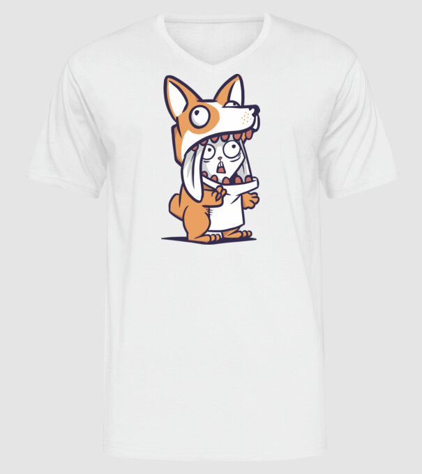 Iepuraș drăguț în costum Corgi model alb pe tricou