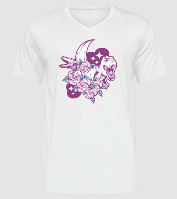 Dinozaur cu trandafiri model alb pe tricou