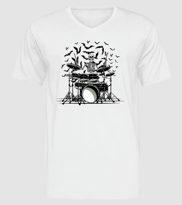 Schelet Baterist model alb pe tricou