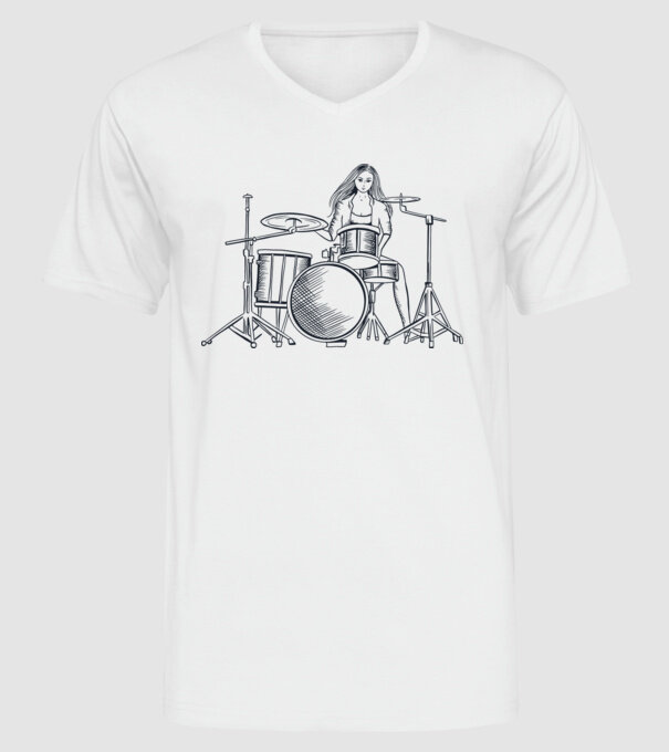 Fată Bateristă model alb pe tricou