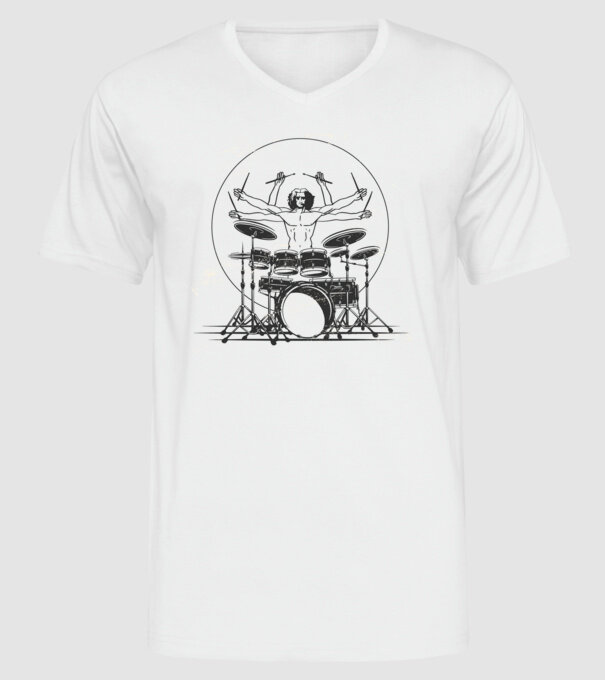 Baterist Vitruvian Da vinci model alb pe tricou