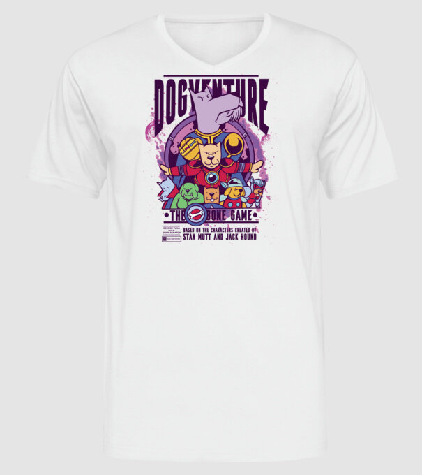 Dogventure The Bone Game model alb pe tricou