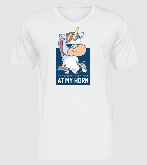 'Don''t look at my horn tricou amuzant unicorn' model alb pe tricou