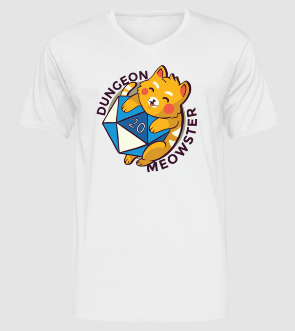 Dungeon Meowster joc de rol RPG tricou cu pisică model alb pe tricou