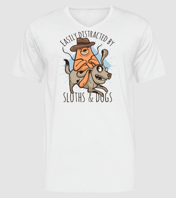Easily Distracted by Sloths & Dogs model alb pe tricou