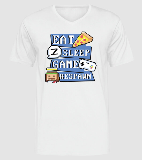 Eat, Sleep, Game respawn model alb pe tricou