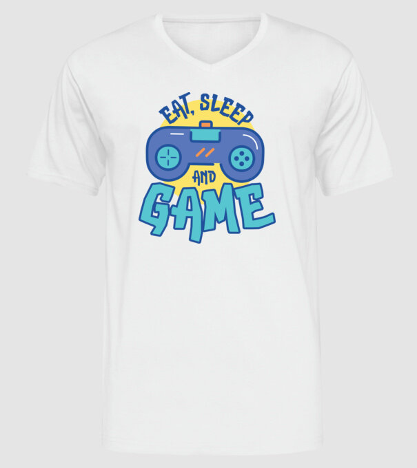 Eat Sleep and Game model alb pe tricou