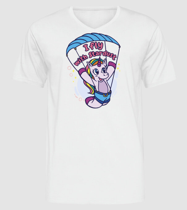 Unicorn parașutist model alb pe tricou