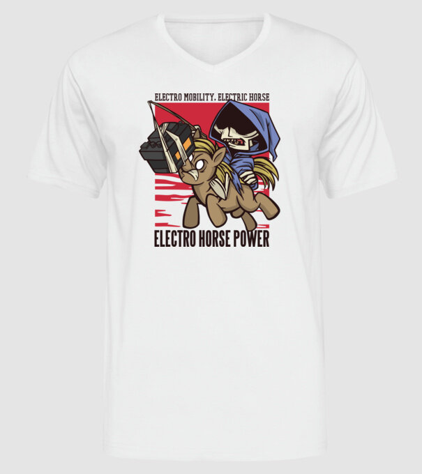 Cai putere electric model alb pe tricou